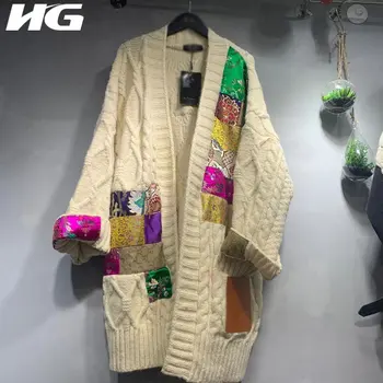 

HG Knitted Sweater Fashion New Women Full Sleeve Patchwork Single Breast 2020 Winter Minority Vintage Embroidery Sweater ZY1943