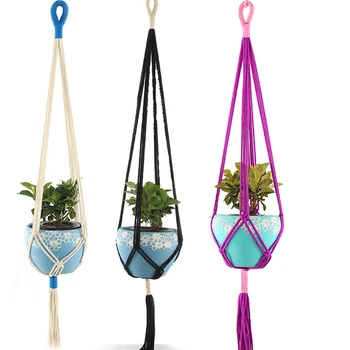

Hot sales 100% handmade Macrame Plant Hanger Flower /pot Hanging Planter Basket Jute Rope Braided Craft Vintage Decoration