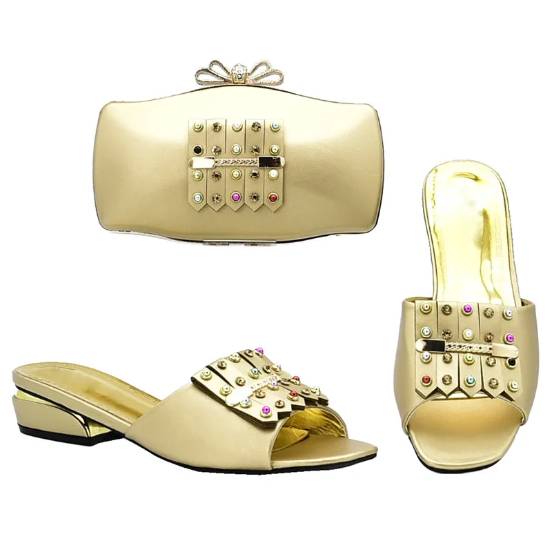 Новое поступление; итальянский комплект из обуви и сумки в африканском стиле; дизайнерская обувь; роскошные женские свадебные туфли в нигерийском стиле с сумкой; коллекция года - Цвет: Золотой