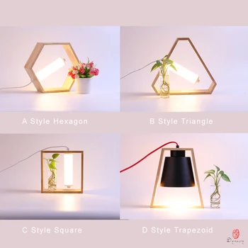 

Decorative LED Table Lamp Wooden Geometry Shape Dimmer Night Lights With 5V USB Port Desk Lights Home Ornament Lighting Fixture