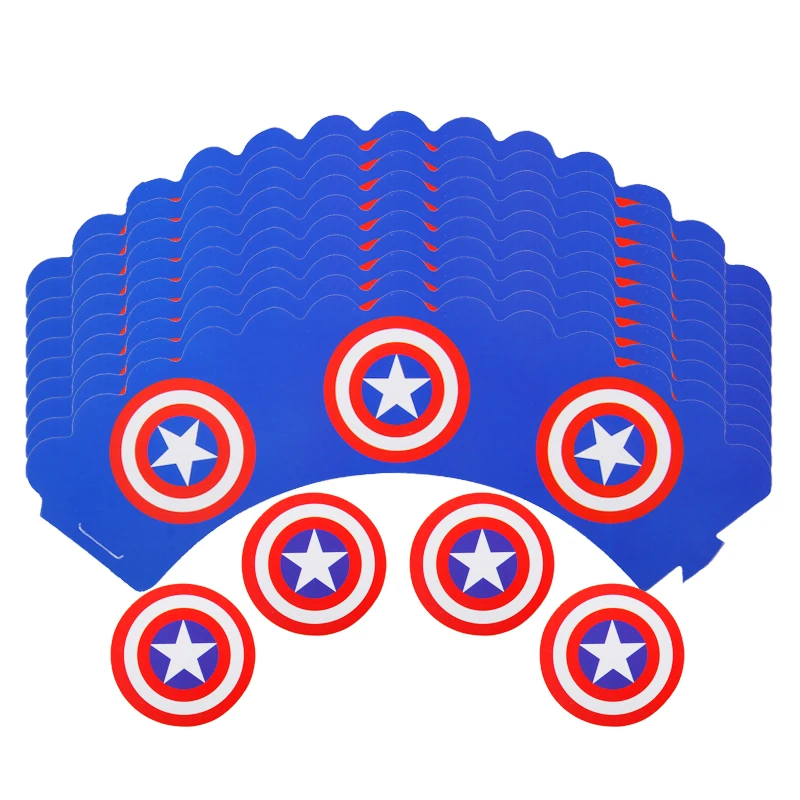 12Set Superhero Avengers Captain America Cupcake Wrappers Cake Toppers Spiderman Batman Kids boy Birthday Party cake Decor