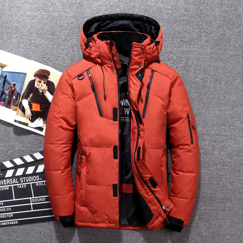 Модная зимняя мужская куртка качественная теплая Толстая парка пальто белая пуховая куртка Мужская ветрозащитная верхняя одежда - Цвет: Оранжевый