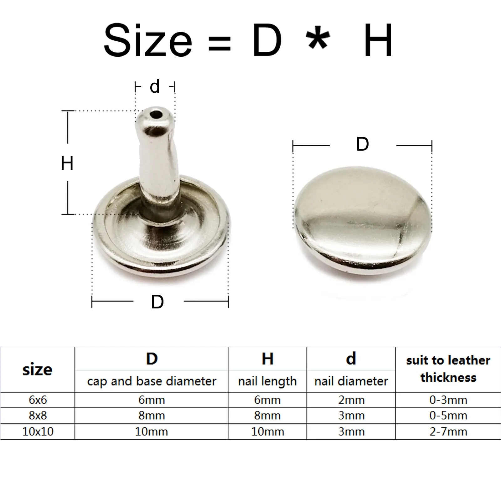 400/600 sets 6mm 8mm 10mm Metal Double Cap Side Round Rivet Spike Stud Leather Belt Wallet Bag Clothes Assortment Kit Box metal rivets belt strap rivets metal studs leather rivets