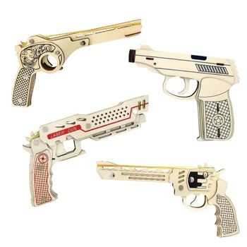 

Manufacturer Direct Sales Quadruple 3D Wooden Children's Toys Adult Puzzle DIY Manual Leather Band Gun Puzzle Gifts for Boys