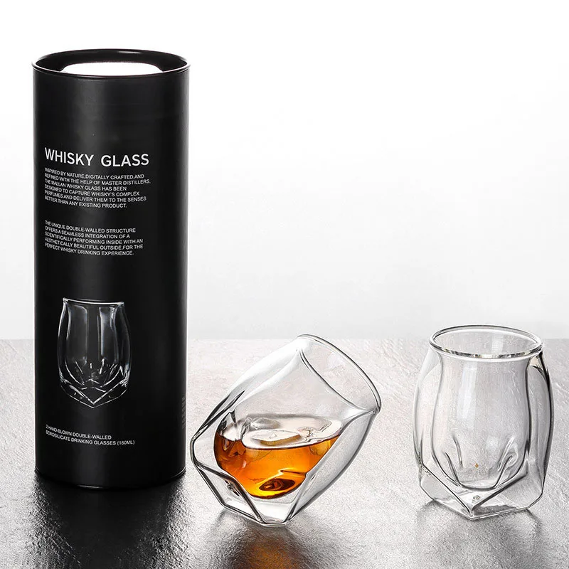 2Pcs/Set Double Wall Whiskey Sober Up Glass Cup High Technology Transparent  Whiskey Professional Glasses Borosilicate Barware