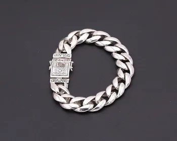 

Men's Solid 925 Sterling Silver retro punk rock classic loop Link Bracelet bangle Chain Jewelry A4585