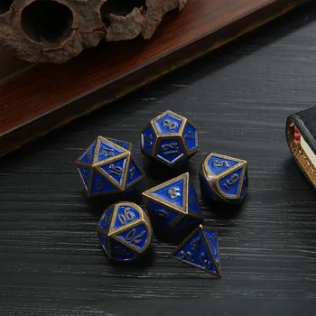 

Blue Bronze Metal Polyhedral Dice 7 Pcs/set Funny Dice Board Game Acessorios