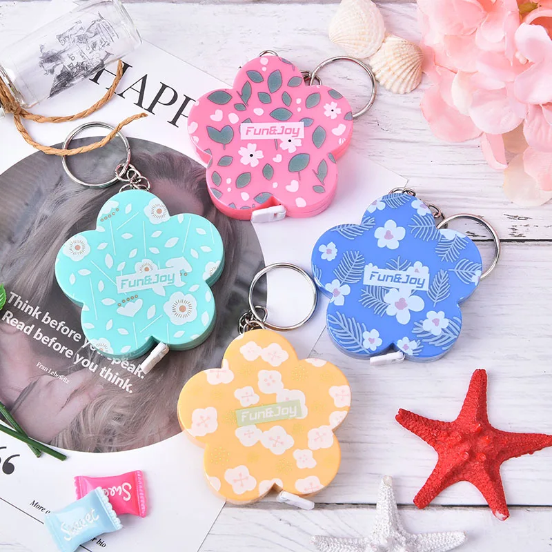1PC Candy Color Flower Shape Keychain Tape Measure 1.5 Meters Quantity Clothing Size Tape Measure Small Tape Measurement