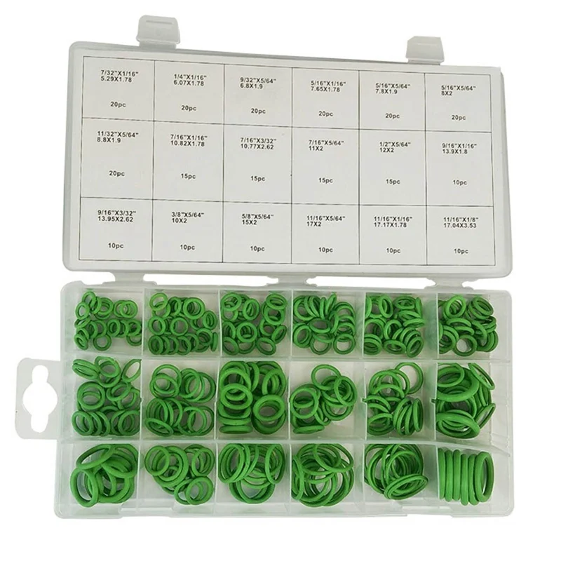 

270pcs O-Rings Rubber Air Conditioning Seals Assortment Kit Set 18 Sizes O-ring Kit Green Metric Seals for A/C Automotive