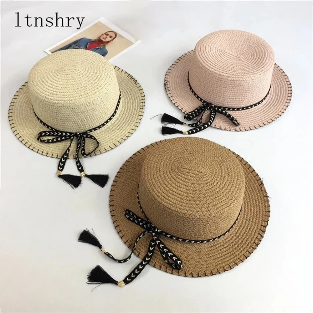 

2019 New Fashion Summer Hat bow For Women Ladies Wide Brim Beach Sun Hat Belt Straw Floppy Cap For Women Hat Cap
