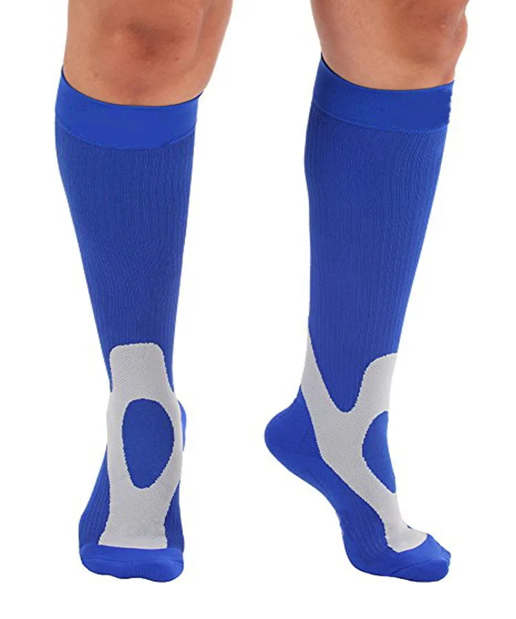 Стиль, спортивные носки, Компрессионные носки, гольфы, обтягивающие, градуированные, поддержка, лоскутные, для бега, для фитнеса, модные, хит - Цвет: Синий