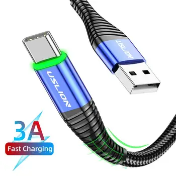

Charge Cable 3.0A Fast Charging Mobile Phone Data Cord With Green LED Android Data Line Nylon Braided Cord For Fast Chargering