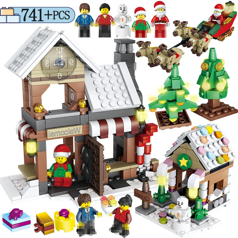 

Creator Winter Village Christmas Gift Tree Snowman Building Blocks Legoinglys Santa Claus Elk Gift Set Bricks Childrens Toys