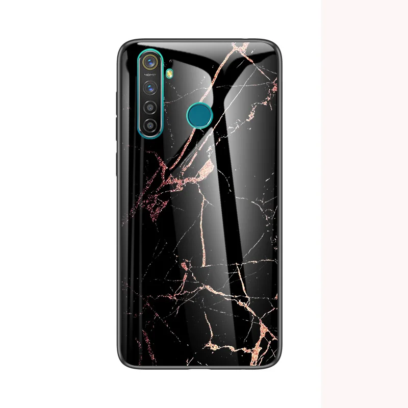 Golden Silk Black Для Oppo Realme 5 Pro 5Pro чехол мраморный глянцевый закаленное стекло Мягкий Силиконовый противоударный жесткий чехол для телефона для Oppo Realme Q чехол - Цвет: Golden Silk Black