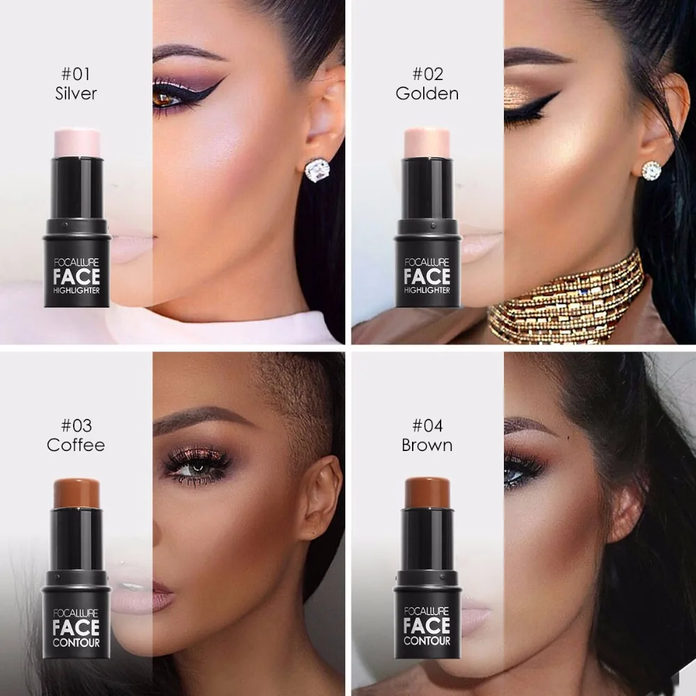 4 Colors Highlighter Stick Silky Texture Face Contour Stick Natural Illuminate Makeup Bronzer Highlight Shaded Bar