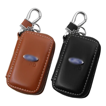 

1pcs leather car badge key chain case car keyring package For Ford mk2 mk3 mk4 mk5 mk7 fiesta FOCUS 2 3 4 5 Car accessories