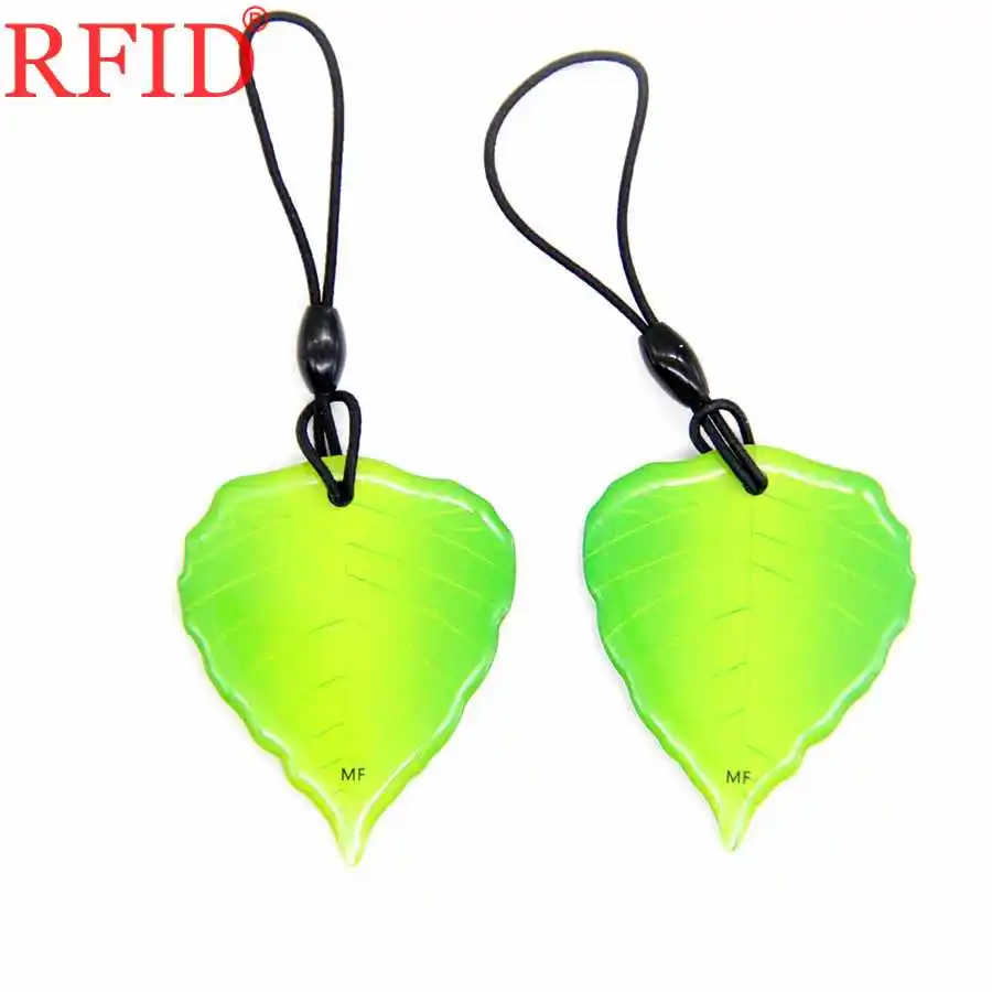 2pcs Green UID S50 1K 13,56 mhzchangable IC MFS50 RFID NFC перезаписываемая карта, записываемая IC Kkeychain, узор в виде листьев, клеевая бирка кольца для ключей 1 - Цвет: 2pcs Green