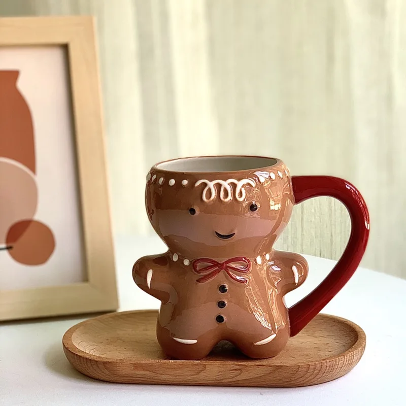 300ml Gingerbread Man Mug Cartoon Cute Kawaii Christmas 3D Ceramic Cup Milk Coffee Water Gift | Дом и сад