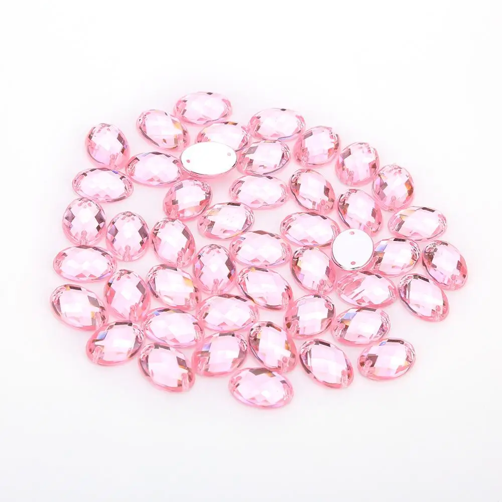 Pink 4 размера, цветные акриловые кристаллы, овальные камни, Стразы для шитья, бусины с плоской задней частью, сделай сам, сумки для свадебного платья, 17 цветов на выбор - Цвет: Pink