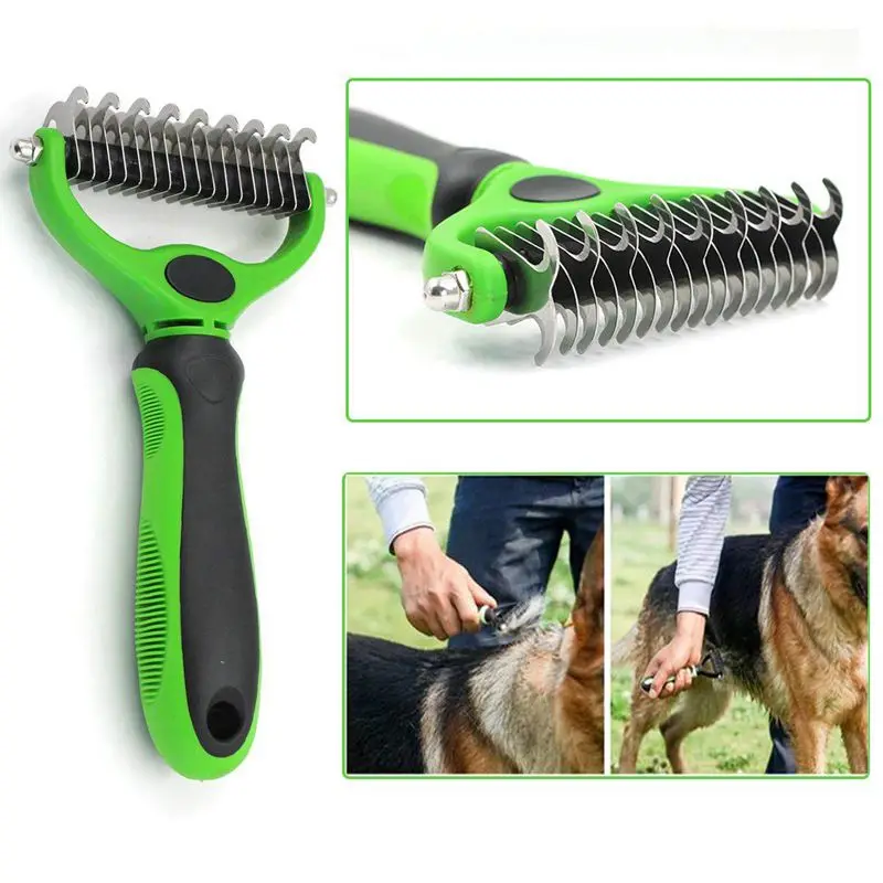 ELEG-Pet Dematting Расческа с двусторонними граблями для собак и кошек мягко удаляет свободные подшерстные коврики запутывания и узлы Comforta