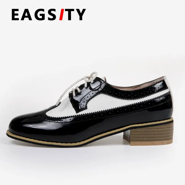 EAGSITY vintage oxford shoes women shoes brogue lace up pointed toe fashion casual ladies derby party