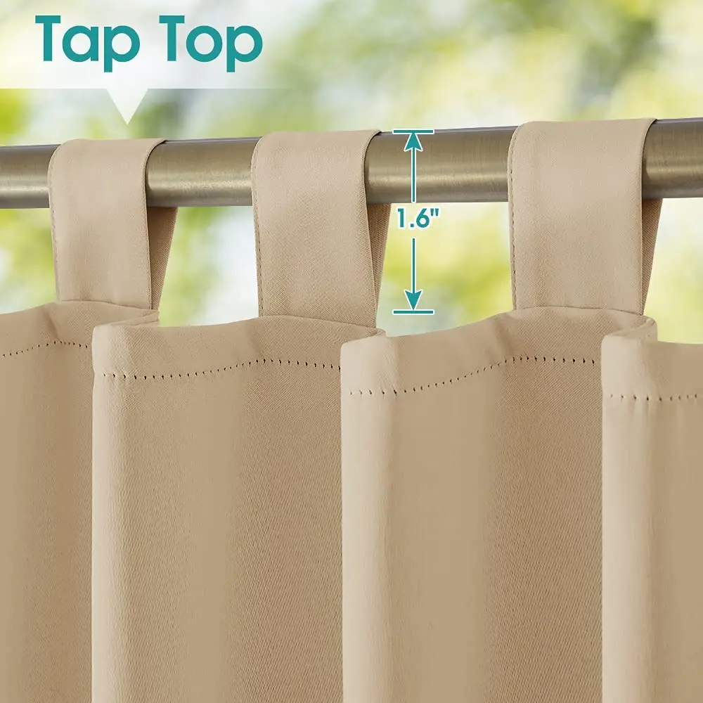Outdoor Blackout Curtains, Waterproof Patio Drapes, Tab Top, Three Layers for Heat Insulation 3
