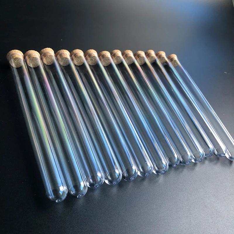 

100pcs 15x150mm Lab Clear Plastic Test Tubes With Corks Stoppers Caps Wedding Favor Gift Tube Laboratory School Experiment