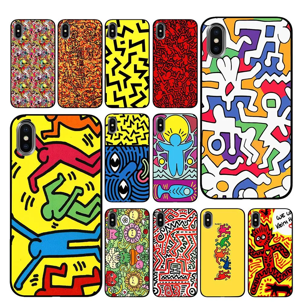 

Keith Haring Black Phone Cases for iPhone 5 5S SE 6 6s 7 8 Plus X XS Max XR Back Cover