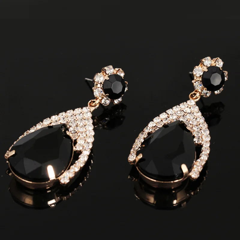 black Bague Ringen, 4 цвета на выбор, циркониевые серебряные 925 ювелирные изделия, роскошные серьги в форме капли воды для женщин, сапфировые серьги - Цвет камня: black
