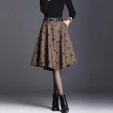 Модные женские туфли Высокая Талия клетчатая юбка Женская шерстяная большого размера плиссированная юбка юбки Для женщин S417