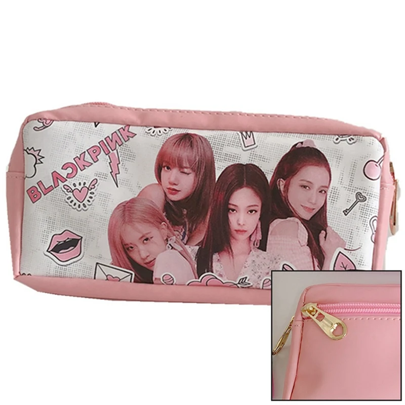 KPOP креативный черный розовый окружающий Pu мешок ручки канцелярские большой емкости Пенал для студенческих канцелярских принадлежностей