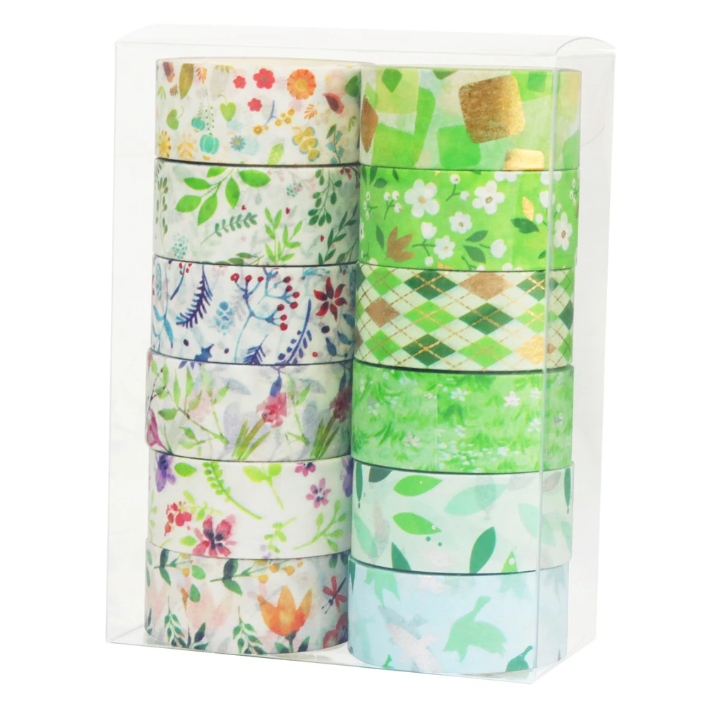 12Rolls Gold Foil Spring Floral Wahsi Tape MarskingTape Diy Scrapbooking Sticker Label Handmade Gift Decoration
