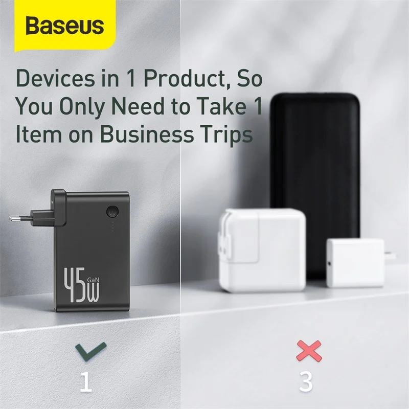 Портативное зарядное устройство Baseus GaN 45 Вт 10000 мАч USB Type C PD быстрая зарядка
