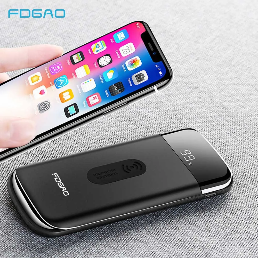 FDGAO 20000 мАч Qi Беспроводное зарядное устройство power Bank для iPhone XS Max XR X 8 Dual USB быстрая