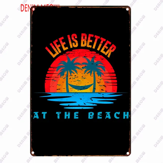 Beach Metal Sign Tin Vintage Summer Beach Plates Relax Metal Wall Sign Pool Tiki Bar Pub Seaside Ocean Happy Place Decoor WY161 22