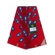 Африканская восковая ткань с красными перьями для платья, хлопок, Гана, Анкара, настоящая нигерийская ткань с принтом