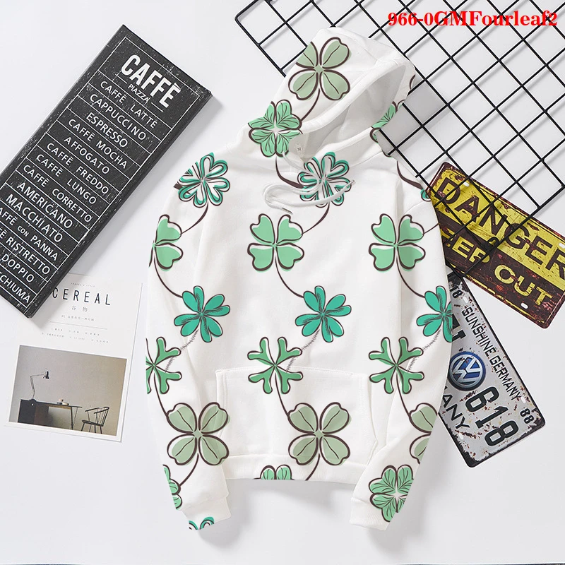 Забавные толстовки с капюшоном рисунком &quotчетырехлистный клевер&quot 3D свитшот