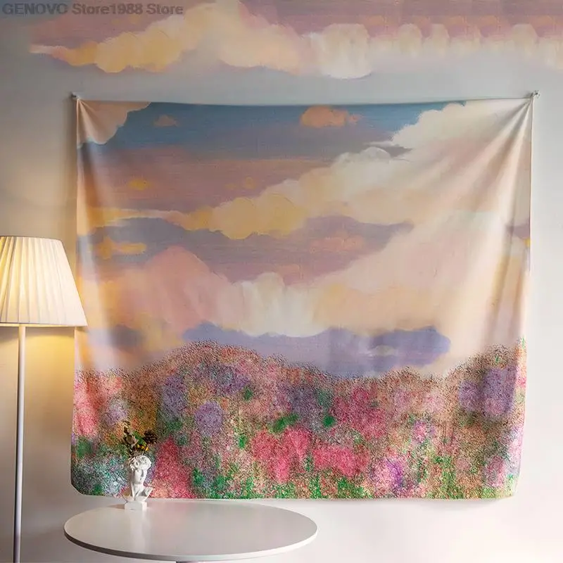 

Wandteppich Hängen Niedlichen Zimmer Decor Teen Zimmer Dekoration Nordic Garten Landschaft Natur Kawaii Mond Blumen Boho Ästheti