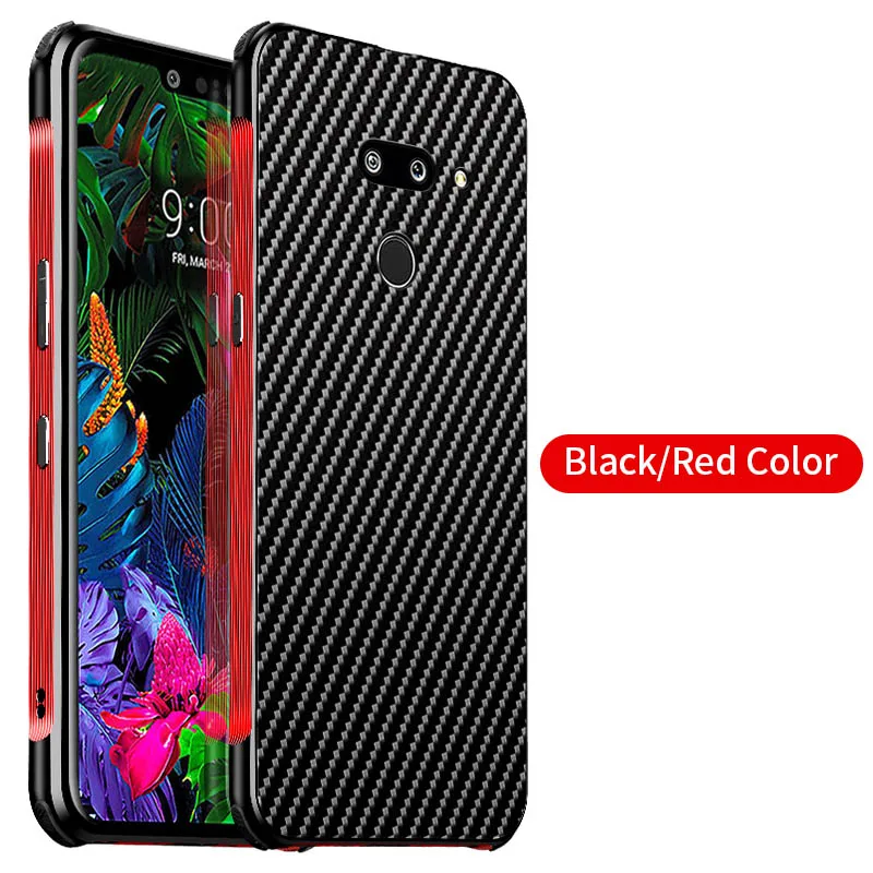 Стильный чехол из углеродного волокна для LG G8 ThinQ LM-G820N чехол LG G7 ThinQ Алюминиевый металлический бампер чехол для телефона для LG V50 V40 чехол Capa - Цвет: red-black