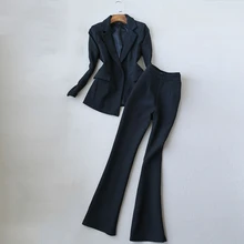 *#Best Price Temperament women's pants suit New autumn high quality solid color slim ladies jacket Casual high waist flare trousers two sets *#Best Price Temperament women's pants suit New autumn high quality solid color slim ladies jacket Casual high waist flare trousers two sets