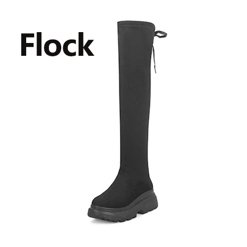 Flock Кожаные сапоги женские модные сапоги выше колена на платформе женские осенне-зимние сапоги г. Новые мягкие черные сапоги без застежки - Цвет: Flock