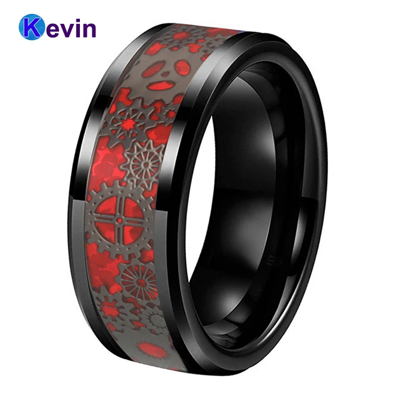 8 мм черное обручальное кольцо из вольфрама с черным механическим зубчатым