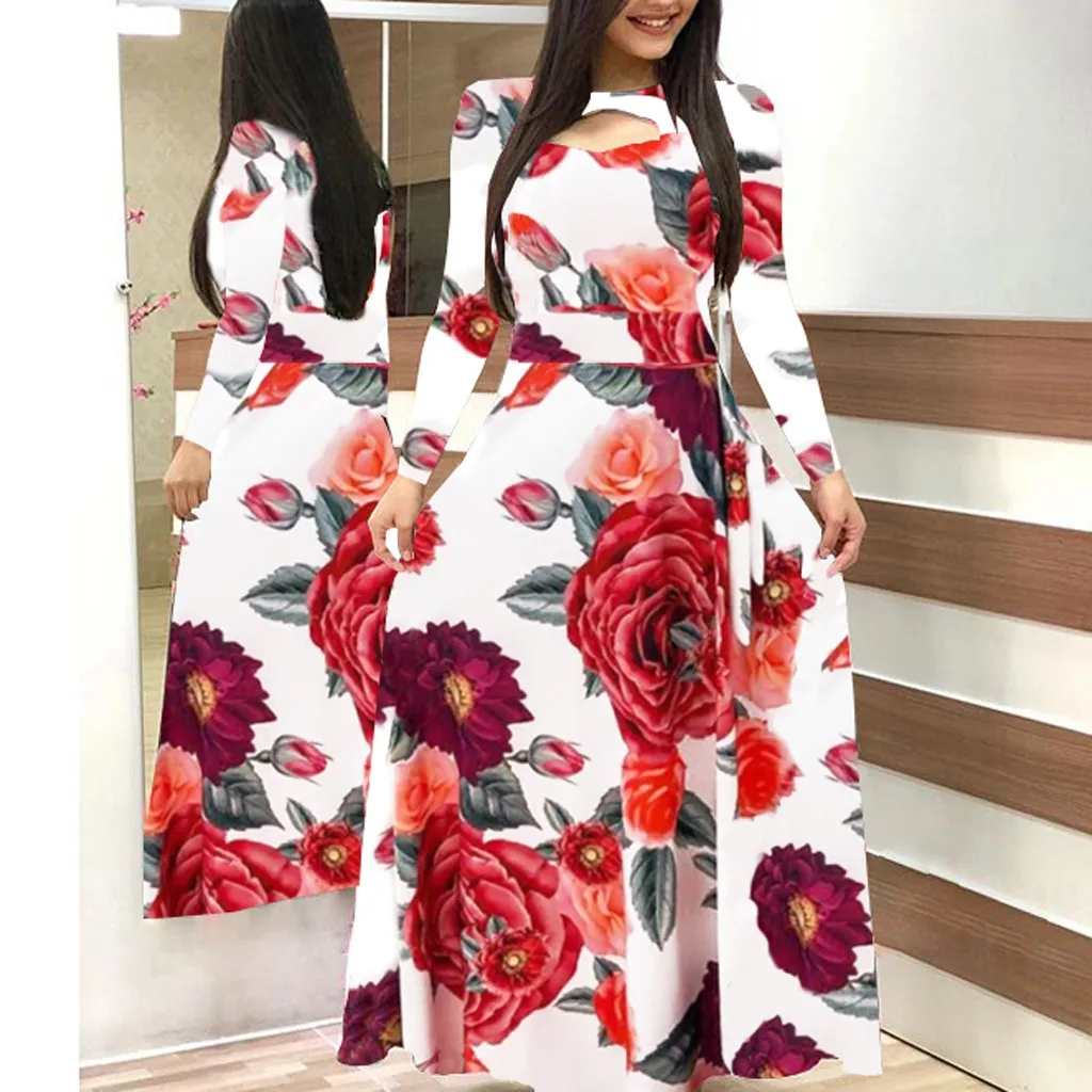 Plus Size Women's Summer Print Stitching Flower Casual Long Dress 2020 Vestido Bodycon Elegant Sexy Lady Maxi Dress Women#J30
