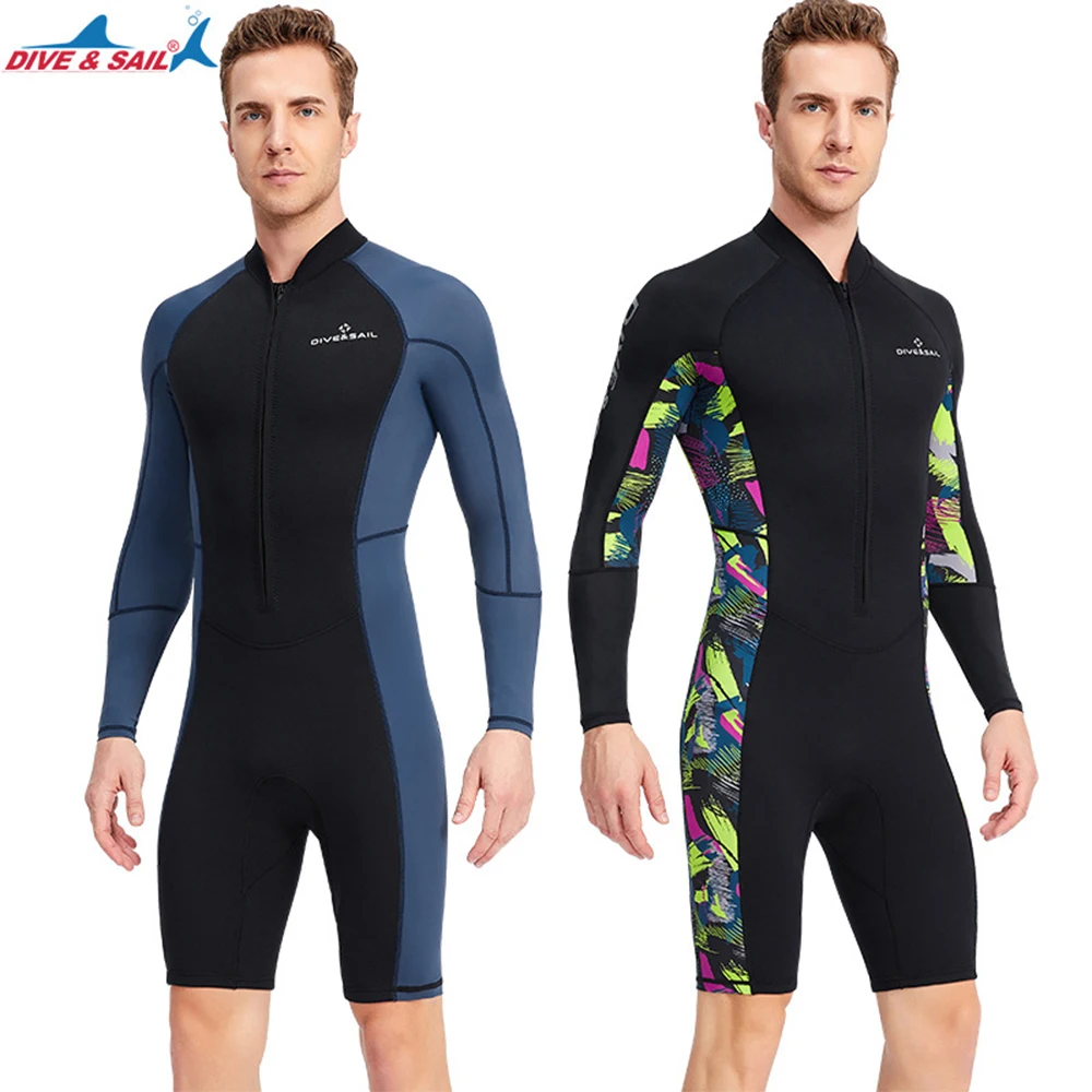 Men's Keep Warm Wetsuits, Neoprene Front Zip, Long Sleeve, Shorty Dive Skin, Snorkeling, Surfing, Swimming Triathlon, 1.5mm