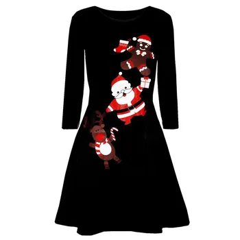 

sexy dress women dress autumn платье женское robe femme Christmas Printed Long Sleeve Evening Prom Costume Swing Dress h4