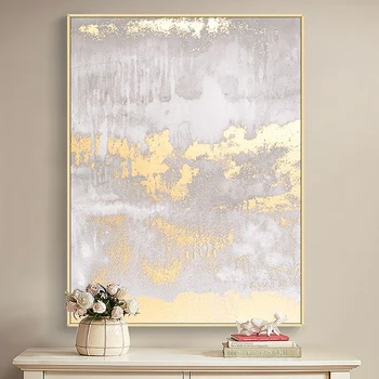 

Abstract White Light Gold Canvas Print Painting Minimalist Style Poster Wall Art Pictures for Living Room Bedroom Aisle Studio