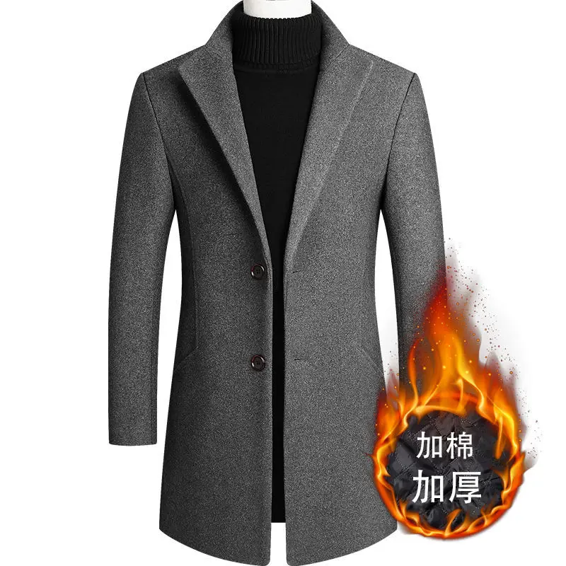 Cotton Padded Мужское деловое повседневное шерстяное Пальто серое бордовое черное синее длинное пальто мужское зимнее Формальное пальто для мужчин приталенное пальто - Цвет: Cotton Padded