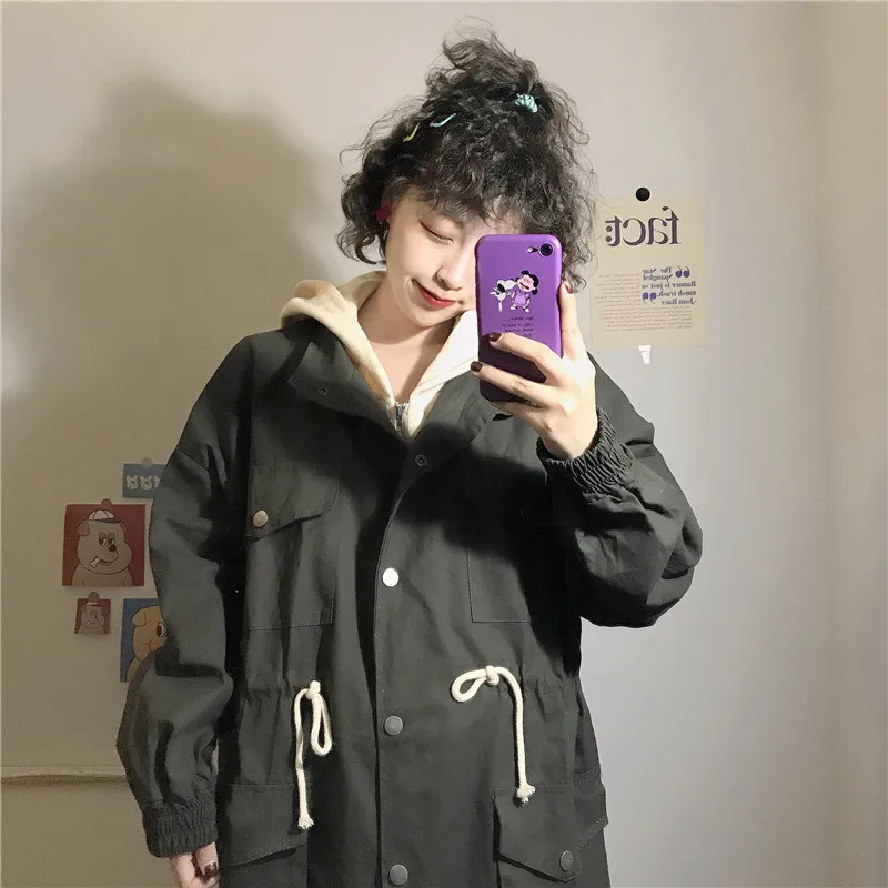 Для фотосессии, стиль, Harajuku BF, Повседневная ветровка, женская, средней длины, свободная, корейский стиль, модная рабочая одежда, Тренч, пальто S