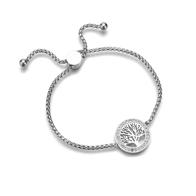 Новые регулируемые браслеты с деревом в виде сердца из нержавеющей стали, женские серебряные CZ каменные Семейные браслеты, подарок на день матери - Окраска металла: Style 2
