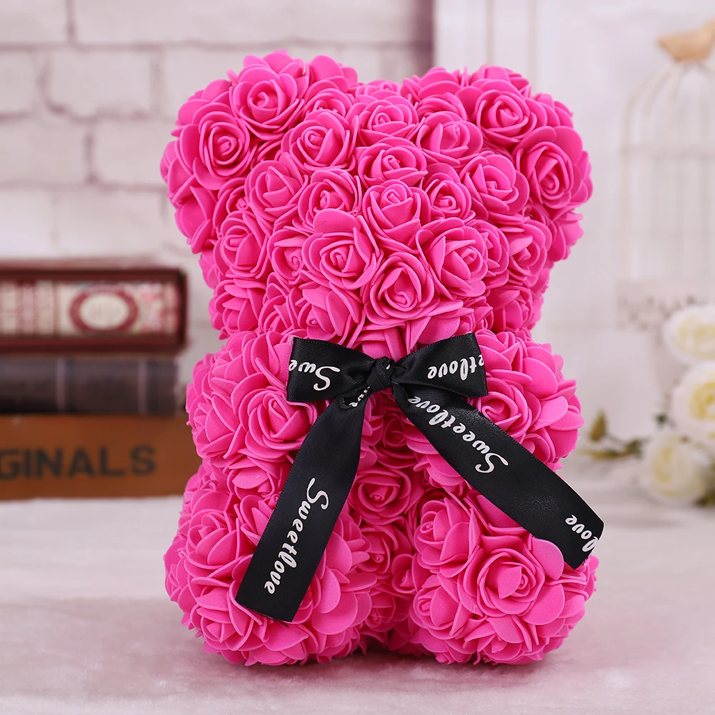 Rose red 25*16 см Diy Мишка Тедди роза с коробкой Искусственные из ПЭ цветок медведь Роза День святого Валентина для девушки женщины жены Рождественский подарок - Цвет: Rose red